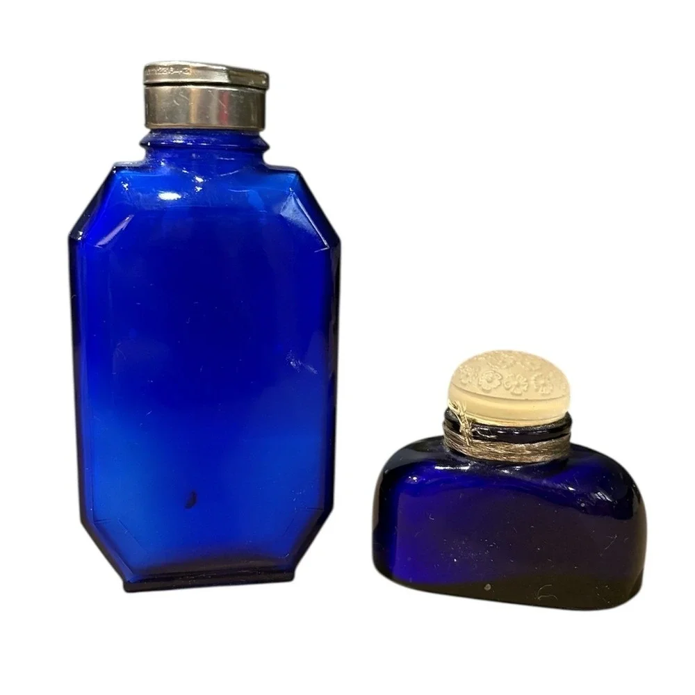 Bourjois Cobalt Blue Evening in Paris Talcum and Sachet Vintage Bottles Set